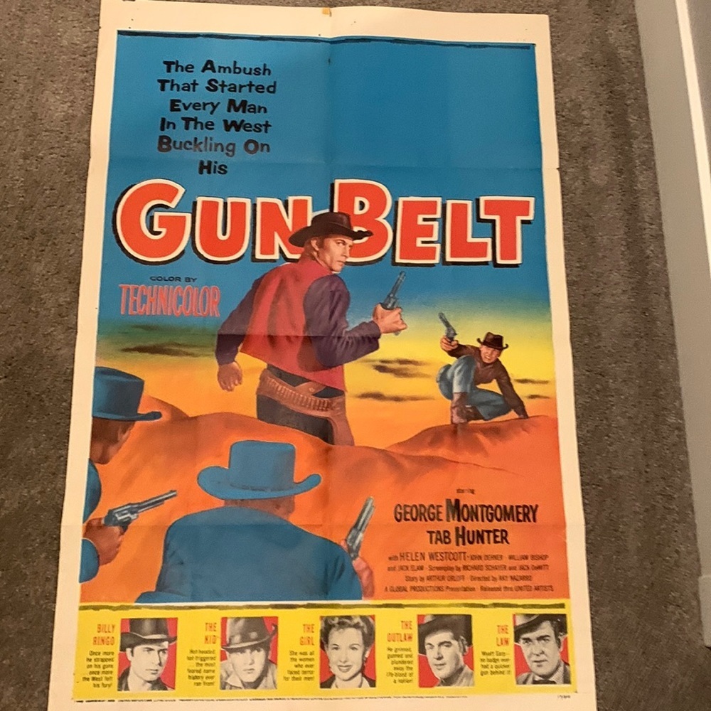 Vintage 1958 movie poster. “Gun belt”